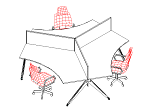A 3D CAD drawing showing a pod of 3 120 degree desks