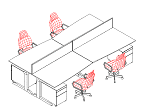 Illustration of 4 single wave desks in a pod, demonstating an alternative layout option