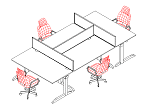 Alternative 1600mm straight desk configuration for 4 workstation positions