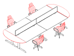 Desk configuration with D-shaped visitor ends
