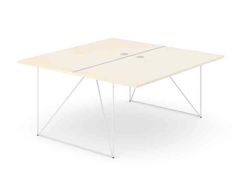 Air Double desk with full width shared wire frame legs at both ends