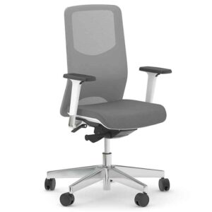Breeze task chair with grey knitted mesh backrest, white frame and grey seat pad