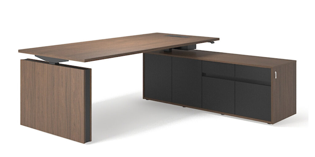 Motion Executive Desk with suspended pedestal styling when finished in MFC