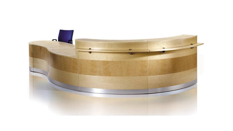 Wave-shaped reception counter in two-tone real wood veneers 
