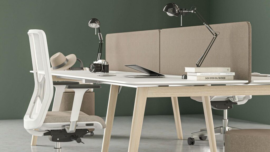 A Bench Desking System incorporating Solid Ash Wood Legs 