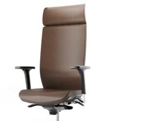 Front view of Aura task chair showing optional fixed headrest