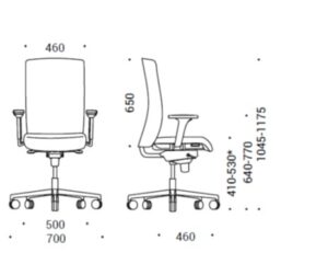 Illustration showing dimensions of Aura Task Chair