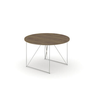Air 1200mm diameter round meeting table with chromed legs and walnut veneer top