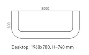 Illustration showing dimensions of 2000mm wide COSY reception counter 
