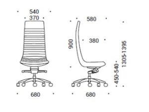 Illustration showing all dimensions of NorthCape executive high back chair with no armrests