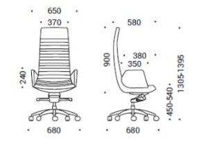 Illustration showing all dimensions of NorthCape High-Sided executive high back chair 