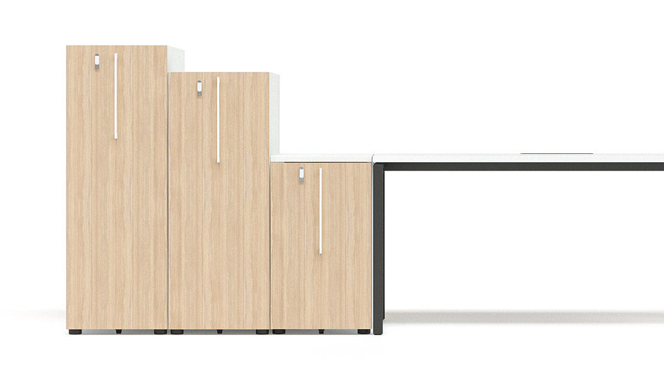 3 heights of desk-end storage