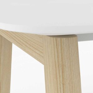 White HPL table top with white edging on light ash legs 