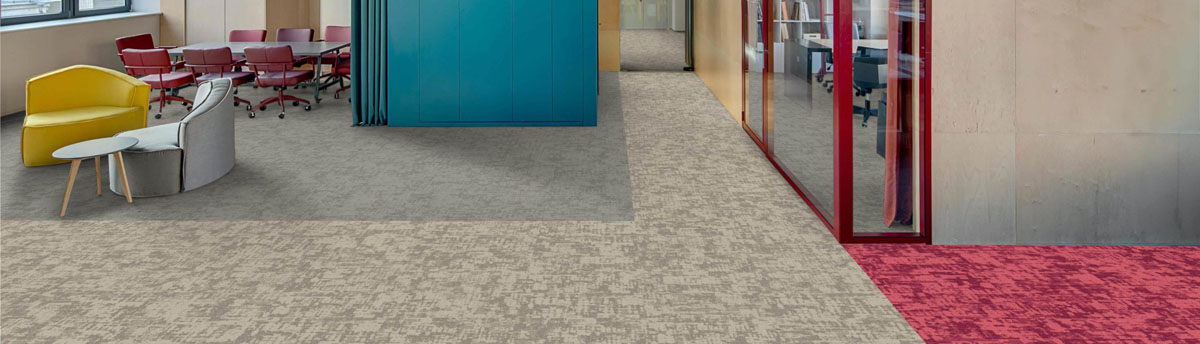 Burmatex Standing Stones carpet tiles in red and beige shades